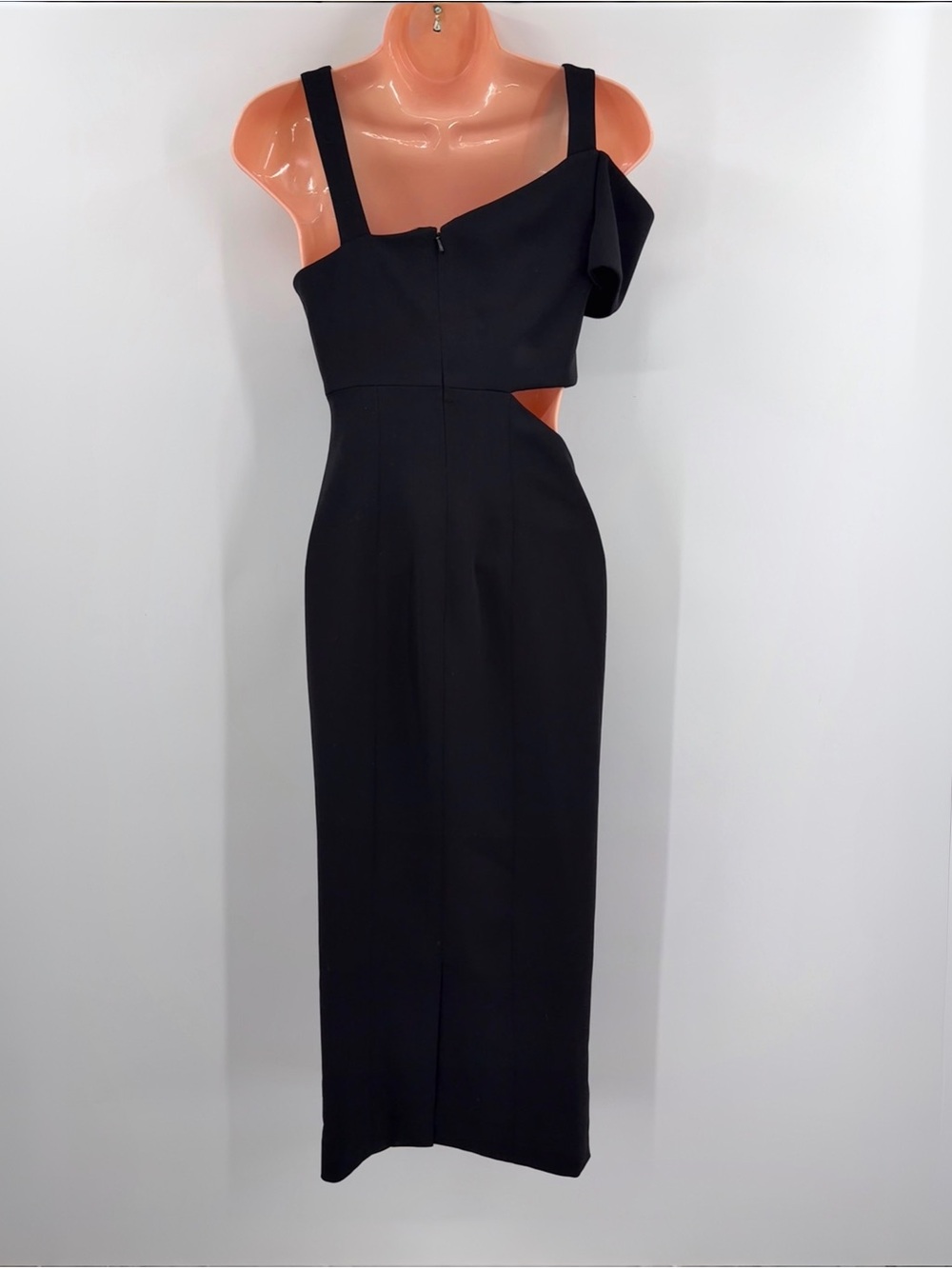 Jay Godfrey Asymmetric Cutout Off Shoulder Midi Sheath Dress | Black | 0 - Picture 3 of 7
